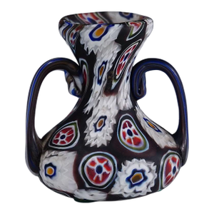 Antique Millefiori Vase in Violet and White With Handles, Fratelli Toso Murano Ca. 1900s