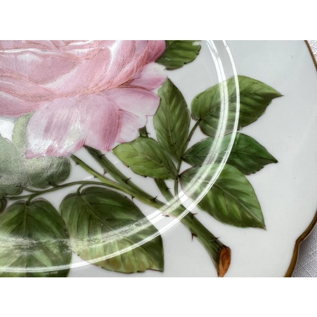 Vintage Mid 20th Century Hand Painted Pink Cottage Roses Porcelain Plates - a Pair For Sale - Image 4 of 8