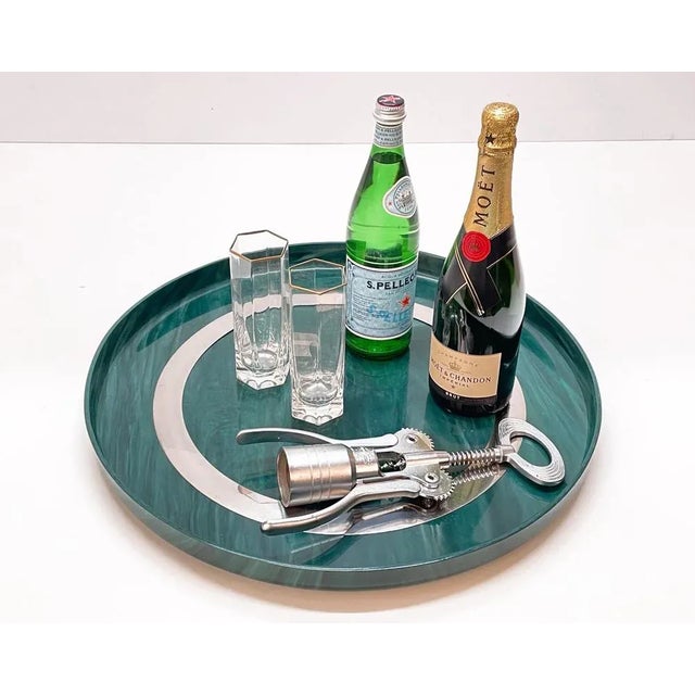Large Mid-Century Italian Round Green Bakelite and Steel Serving Tray, 1980s For Sale - Image 10 of 18