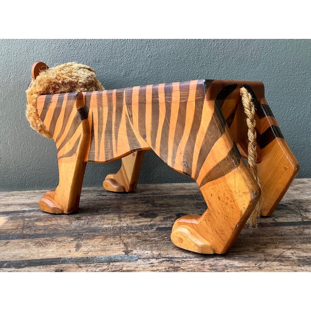 Vintage Handcrafted Wood and Jute Tiger Stool For Sale - Image 16 of 16