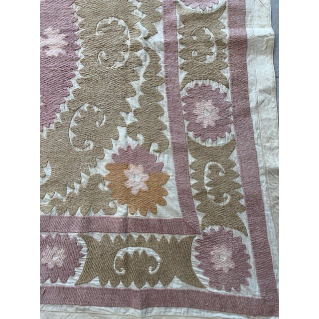 Neutral Tan Tashkent Suzani Wall Tapestry For Sale - Image 4 of 9