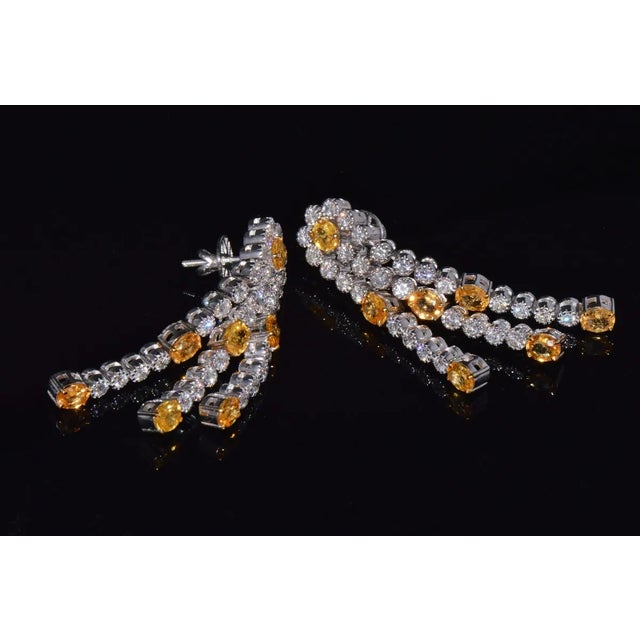 Gemstone Certified Natural 8.96CTS VS F Diamond Yellow Sapphire 18K Solid Gold Dangle Earrings, A Pair For Sale - Image 7 of 10