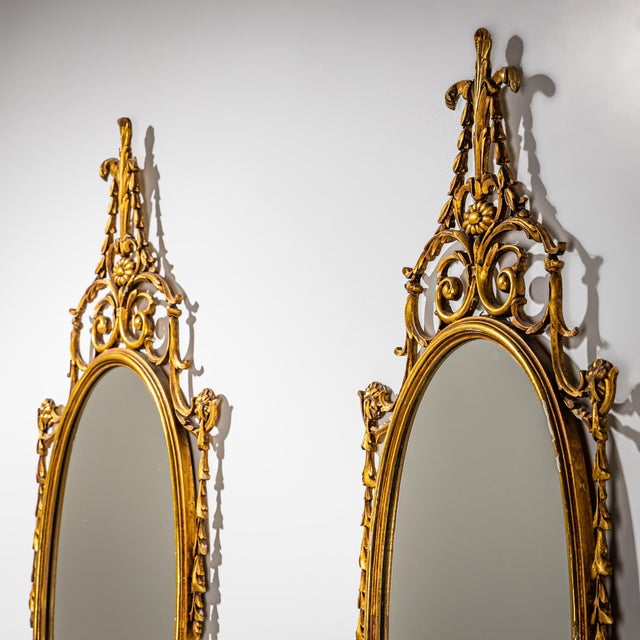 Mid-Century Oval Giltwood Wall Mirrors, Italy, Set of 2 For Sale - Image 4 of 8