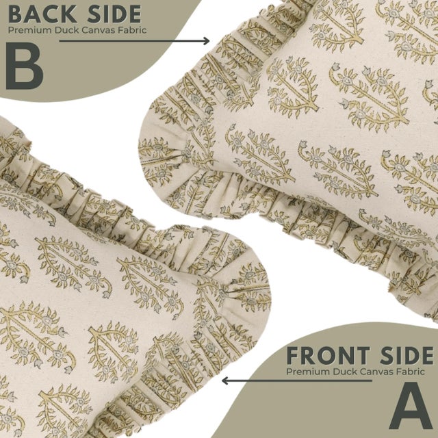 Not Yet Made - Made To Order Fabdivine Handmade Block Printed Frill Cushion Cover 14x36 Inch Duck Canvas- Neelgagan For Sale - Image 5 of 5