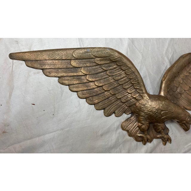 Very Heavy Vintage Solid Bronze Wall Mount American Bald Eagle Bird Brass Statue For Sale - Image 4 of 7