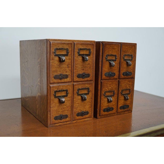 Industrial French Oak Apothecary Cabinet / Filing Cabinet, 1920s, Set of 2 For Sale - Image 3 of 17