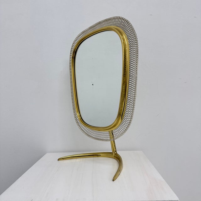1950s Mid-Century Brass Vanity Table Mirror from Vereinigte Werkstätten, Germany, 1950s For Sale - Image 5 of 18