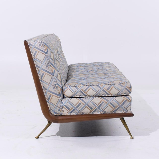 Widdicomb Robsjohn Gibbings for Widdicomb Model 1727 Mid Century Walnut and Brass Sofa For Sale - Image 4 of 7