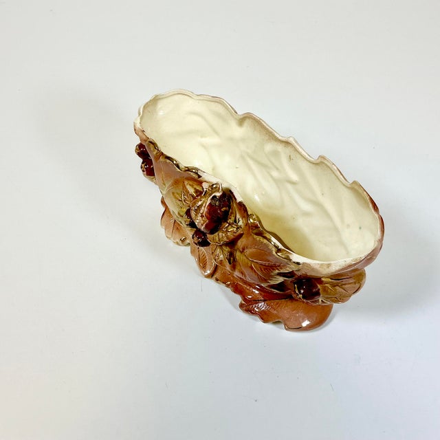 Chestnut 1940s Vintage Boho Chic Rustic Art Deco Ceramic Fall Pomegranate Planter For Sale - Image 8 of 15