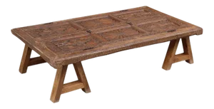 Farmhouse Style Entryway Living Room Coffee Table | Rustic Solid Wood Center Table | Indian Low Table Décor | Handmade Hand Carved