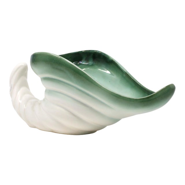 Vintage Green and White Cornucopia or Horn-Shaped Vase For Sale