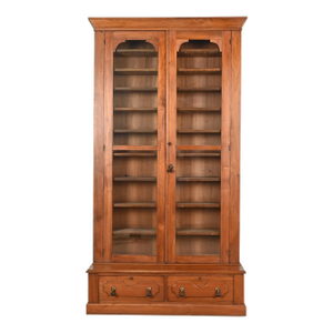 Antique Victorian Carved Walnut Glass Front Bookcase, Circa 1880s