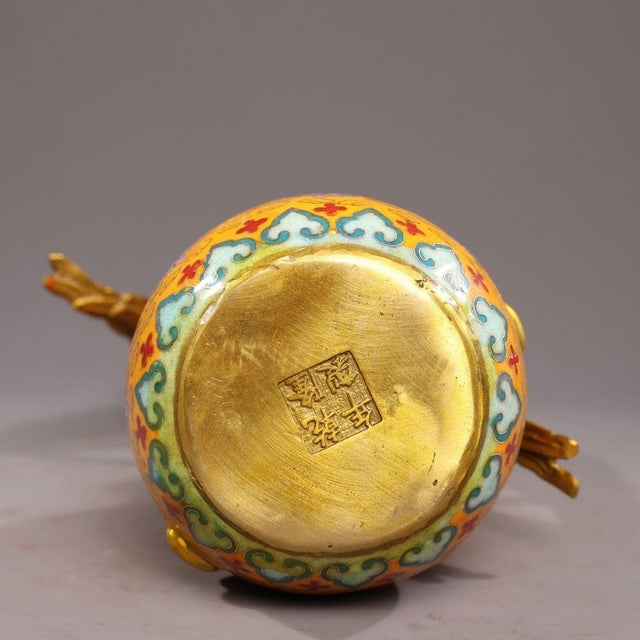 Late 20th Century Gilt Bronze Cloisonné Enamel Parrot Incense Burner on Gourd Base For Sale - Image 9 of 10