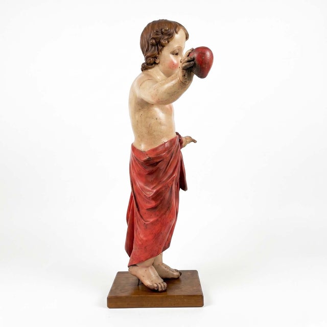Italian Artist, Baby Jesus with Heart, 17th Century, Polychrome Lacquered Wood For Sale - Image 4 of 10