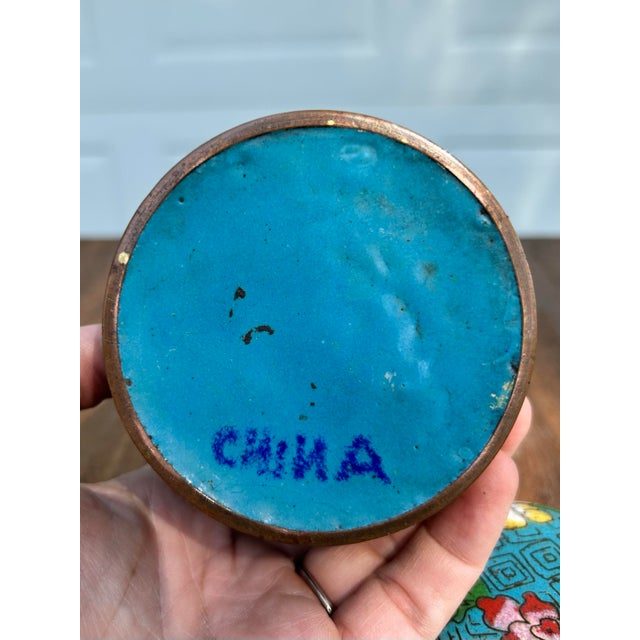 Turquoise Vintage Cloisonné Enameled Copper Jar With Lid For Sale - Image 8 of 8