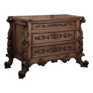 Antique Italian Rococo Revival Hand Carved Walnut Commode For Sale