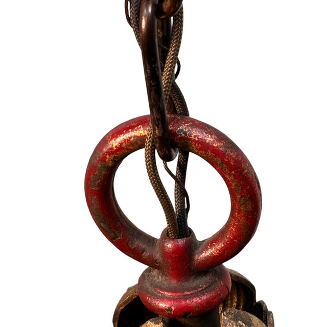 1920s Pendant With Acorn Shaped Shade and Four Bare Bulbs and Original Paint Finish For Sale - Image 13 of 14