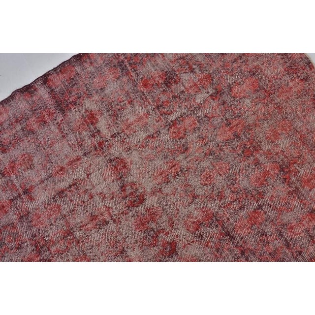 1950s Vintage Distressed Turkish Oushak Rug in Crimson Red For Sale - Image 5 of 10