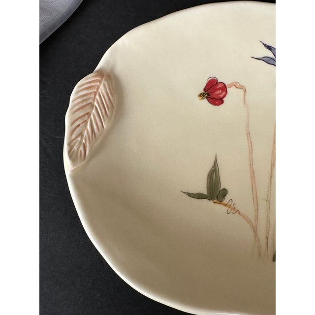 Mauve Hand Painted Studio Pottery Decorative Ceramic Tray For Sale - Image 8 of 12