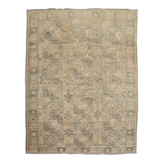 Early 20th Century Soft Brown Denim Blue Tribal Ersari Carpet - 7'4" x 9'8" For Sale