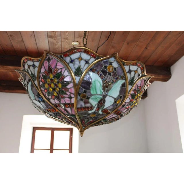 1970s Stained Glass Chandelier in the style of Tiffany, 1975 For Sale - Image 5 of 5