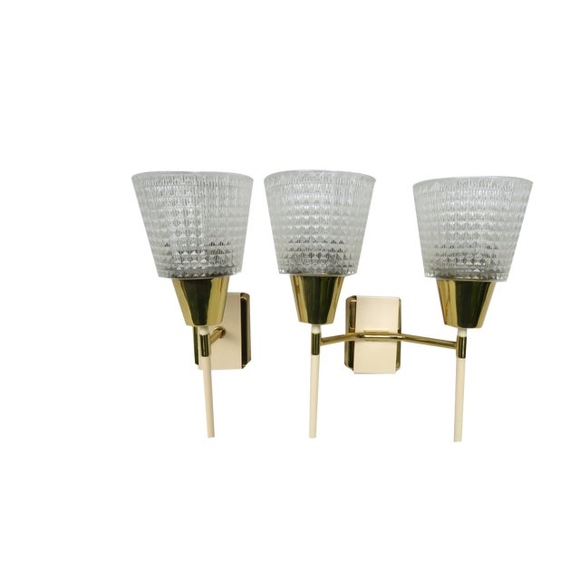 Wall Lights in Brass and Beige, 1950s, Set of 2 For Sale