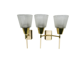 Wall Lights Torches, 50s, Brass, Beige, Glass, 2 Set, 1950s, Set of 2