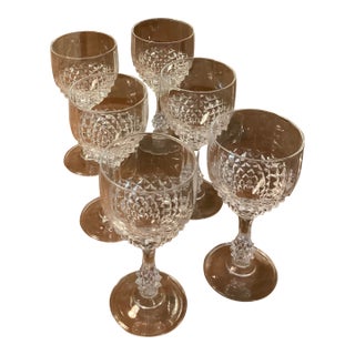 Vintage Diamond‑Cut Aperitif & Sherry Goblets - Set of 6 for Bar Cart Decor, Vintage Barware, Traditional & Palm Beach Regency For Sale