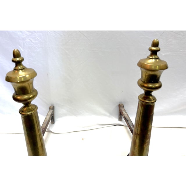 Bradley Hubbard Antique Bradley & Hubbard Federal Style Brass Ball & Claw Foot Andirons - A Pair For Sale - Image 4 of 18