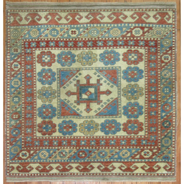 Vintage Wool 20th Century Caucasian Mat Rug - 2'6" x 2'8" For Sale - Image 4 of 4