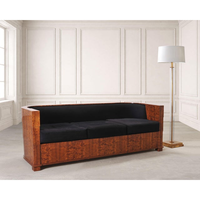 A striking sofa settee designed by Leon Rosen in the Art Deco taste for The Pace Collection, New York, NY, executed a rich...
