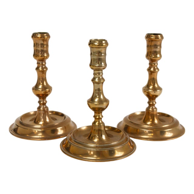 Antique Danish Brass Candlesticks from Næstved, 1780s, Set of 3 For Sale