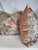 Custom pair of 22" pillows covered in Cowtan & Tout "Tapestry Flowers" in coral and backed in pale sienna velvet. These...