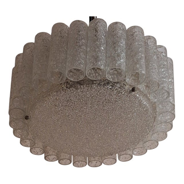 Flat Vintage German Ceiling Lamp with Metal Housing and Ice Glass Shades from Doria, 1970s For Sale