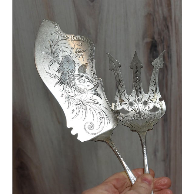 Late 19th Century Beautiful Antique Sterling Silver Fish Server & Fork Set Bailey Banks and Biddle For Sale - Image 15 of 16