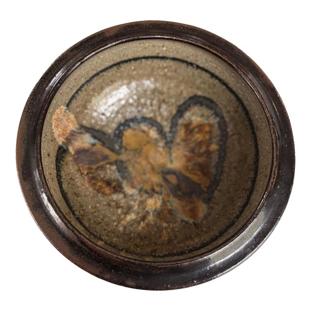 1970s Blue & Brown Large Studio Art Ceramic Bowl, 12”, Signed For Sale