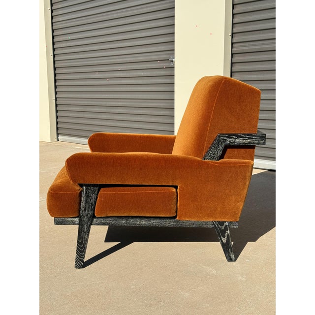 Hollywood Regency Pair of Custom Carnelian Mohair Cigar Lounge Chairs For Sale - Image 3 of 4