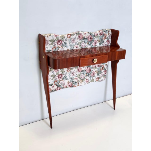 Vintage Italian Console Table in Ebonized Beech and Rose-Patterned Fabric, 1950s For Sale - Image 4 of 11