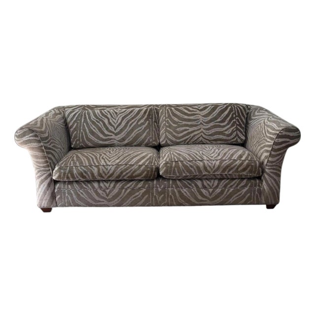 Cut Velvet Cream & Taupe Sofa For Sale