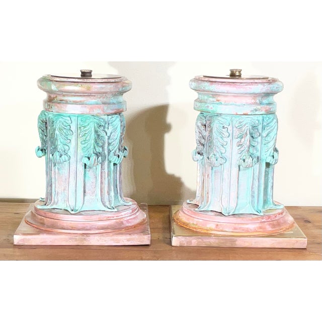 Stunning Pair of Solid Copper and Bronze Architectural Column Sculptures / Bases For Sale - Image 4 of 13