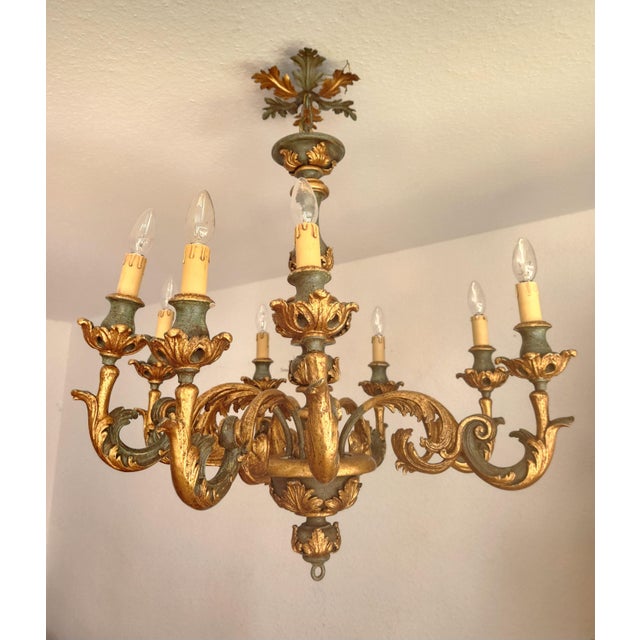 Black Large Vintage Louis XV Rococo Baroque Florentine Wood Carved Floral Chandelier, 1920s For Sale - Image 8 of 18