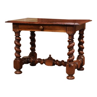 Mid-19th Century, French, Louis XIII Carved Walnut Barley Twist Table Desk For Sale