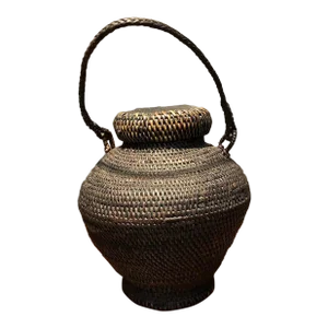 Early 20th Century Vintage Filipino Ifugao Ulbong Rice Basket Hand Woven Bamboo