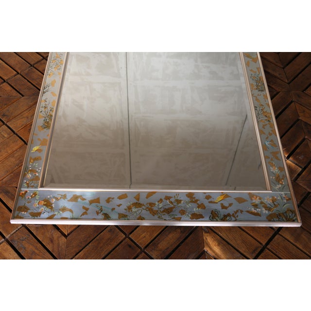 1970s Vintage LaBarge Chinoiserie Silver-Leaf Reverse-Painted Wall Mirror — 1970s For Sale - Image 5 of 18