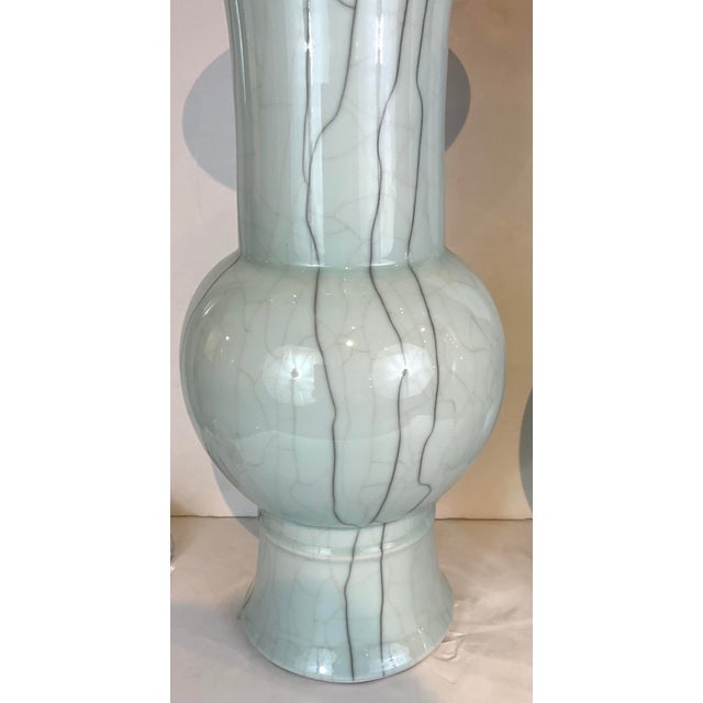 Currey & Company Currey & Company Modern Robins Egg Blue Roku Glaze Porcelain Vases Pair For Sale - Image 4 of 5