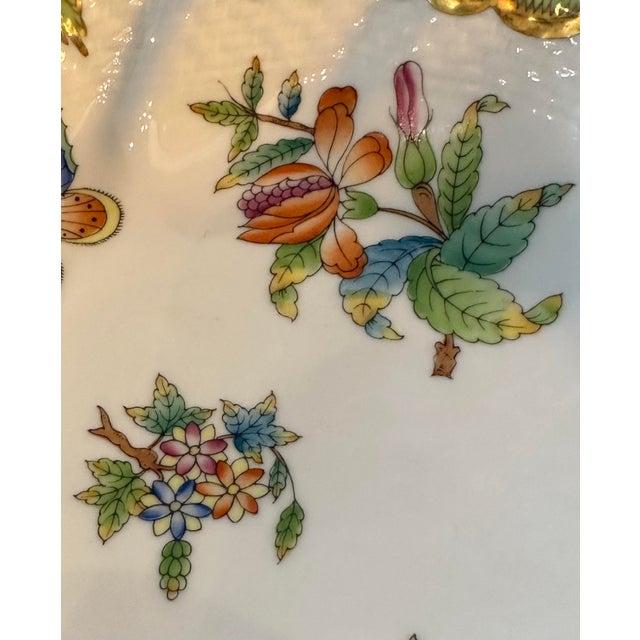 1980s Herend Leaf Form Dish With Hand-Painted Floral Decoration For Sale - Image 6 of 9