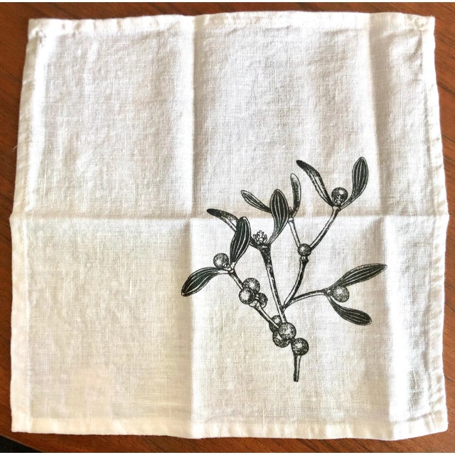Beautiful white German linen napkins printed with mistletoe. Set of 2. There are 2 sets available. Each measures 32cm x...