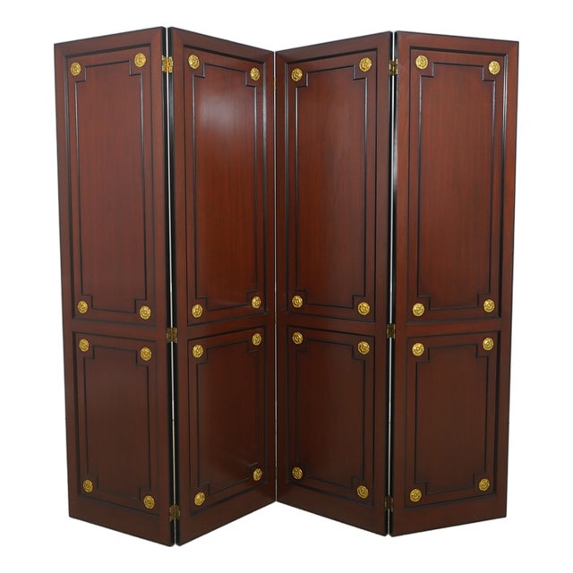 Regency 4 Panel Mahogany Folding Screen Room Divider For Sale