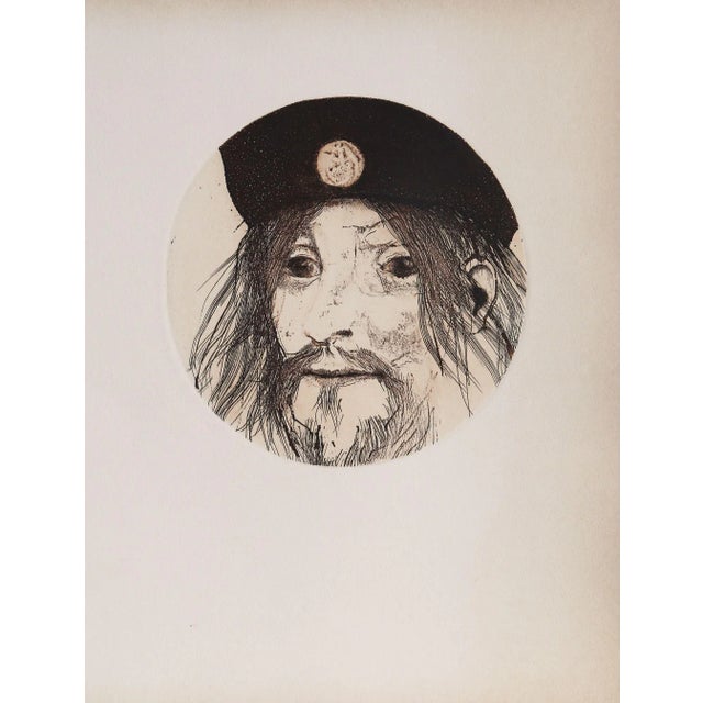 Artist: Unknown Title: Untitled - Portrait in Hat (2) Year: circa 1965 Medium: Etching on Arches Paper Image Size: 7 x 7...