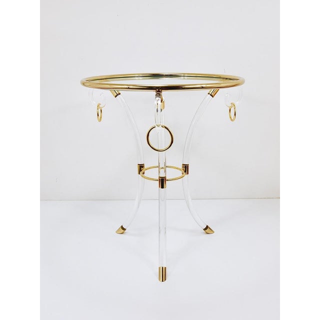 Acrylic Glass & Gilt Metal Tripod Coffee Table Pedestal Gueridon by Maison Charles, 1970s For Sale - Image 6 of 14